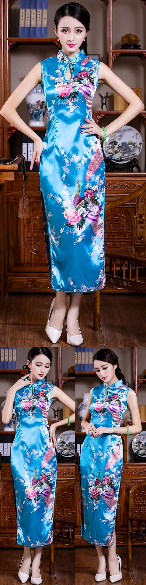 Sleeveless Long-length Peacock Cheongsam (RM)