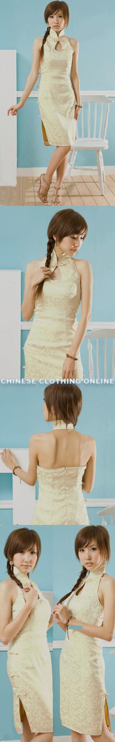 Cut-in Shoulders Bareback Mid-length Cheongsam (CM)