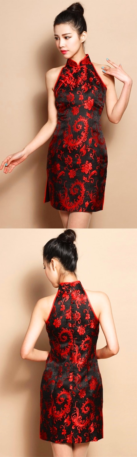 Cut-in Shoulders Bareback Short-length Cheongsam (CM)