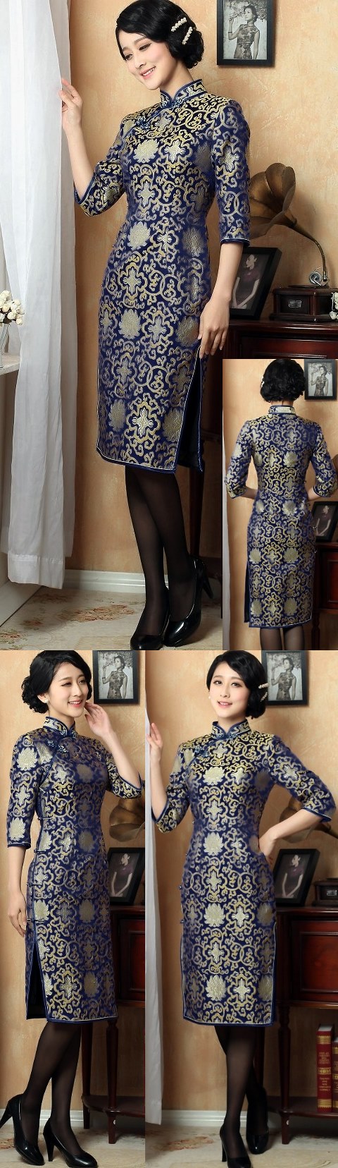 3/4-sleeve Mid-length Cheongsam (CM)