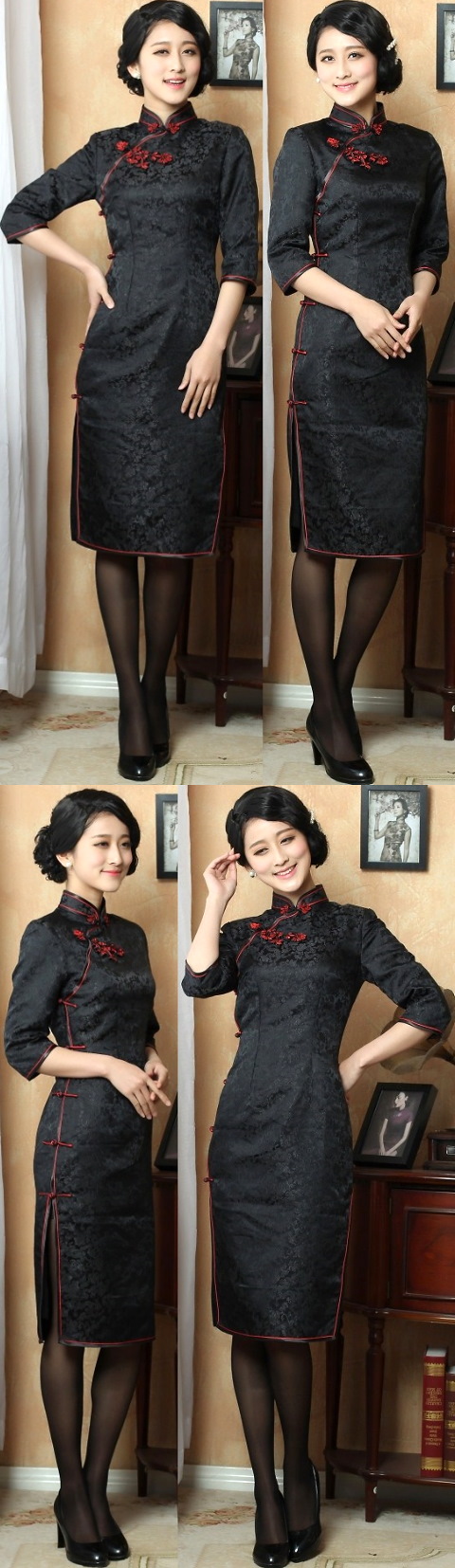 3/4-sleeve Mid-length Cheongsam (CM)
