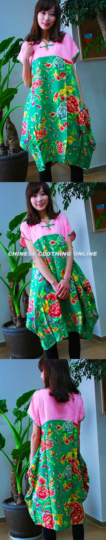 Ethnic Short-sleeve Printing Patch Puff Dress (CM)