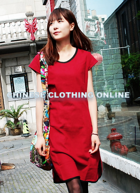 Ethnic Short-sleeve Round-collar Dress (CM)