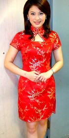 Short-sleeve Triangle-opening Mid-length Cheongsam (CM)