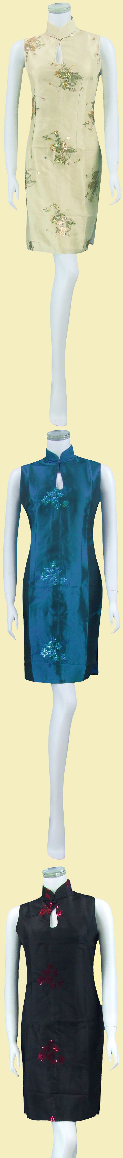 Bargain - Sleeveless Embroidery w/ Paillettes Midi Thai Silk Cheongsam Dress (RM)
