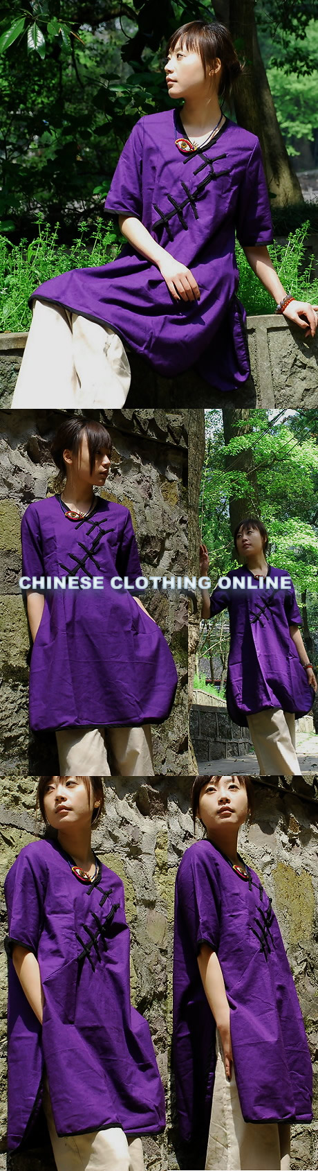 Ethnic Mid-sleeve Eye-catching Piping Loose Dress (CM)