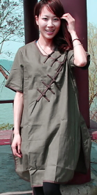 Ethnic Mid-sleeve Eye-catching Piping Loose Dress (CM)