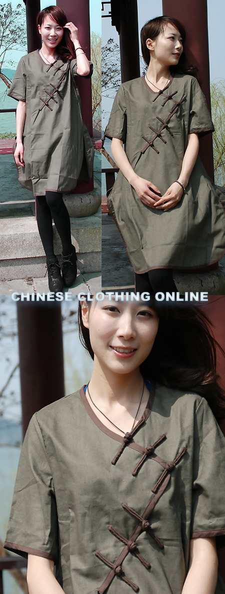 Ethnic Mid-sleeve Eye-catching Piping Loose Dress (CM)