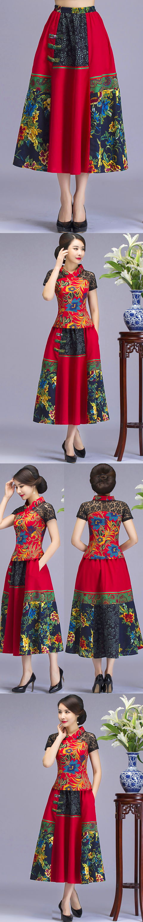 Ethnic Linen Patching Fabric Long Skirt (RM)