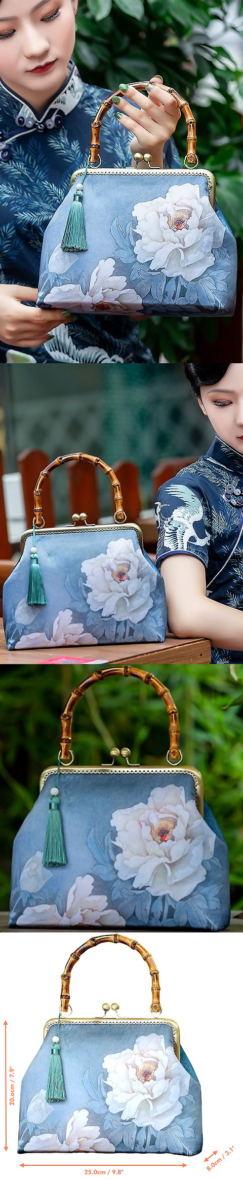 Bamboo-handle Chinese Frog Handbag