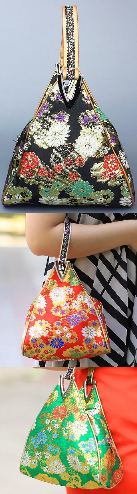Triangle Flower Brocade Handbag (Multicolor)