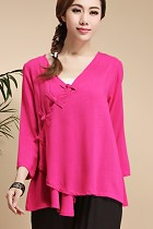 Long-sleeve Chinese Ethnic Linen Blouse (Ready-Made)