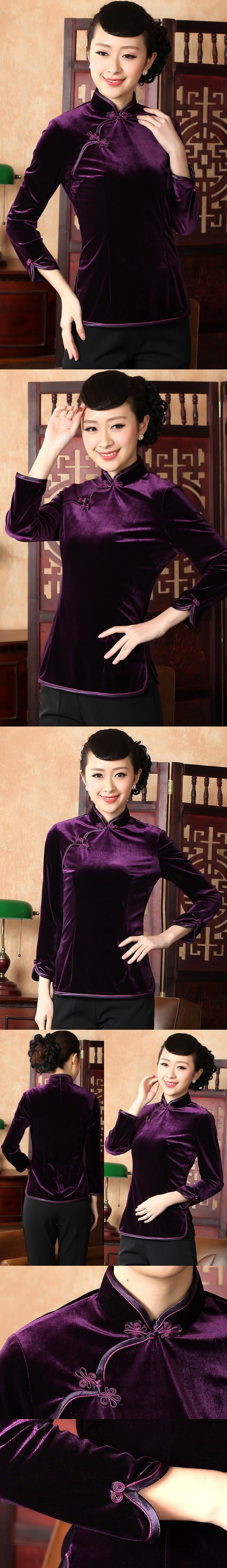 Long-sleeve Velvet Mandarin Blouse (RM)