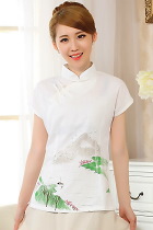 Hand-Painting Cotton Linen Short-sleeve Blouse (RM)