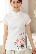 Hand-Painting Cotton Linen Short-sleeve Blouse (RM)