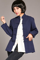 Mandarin Plain Cotton Long-sleeve Blouse (RM)