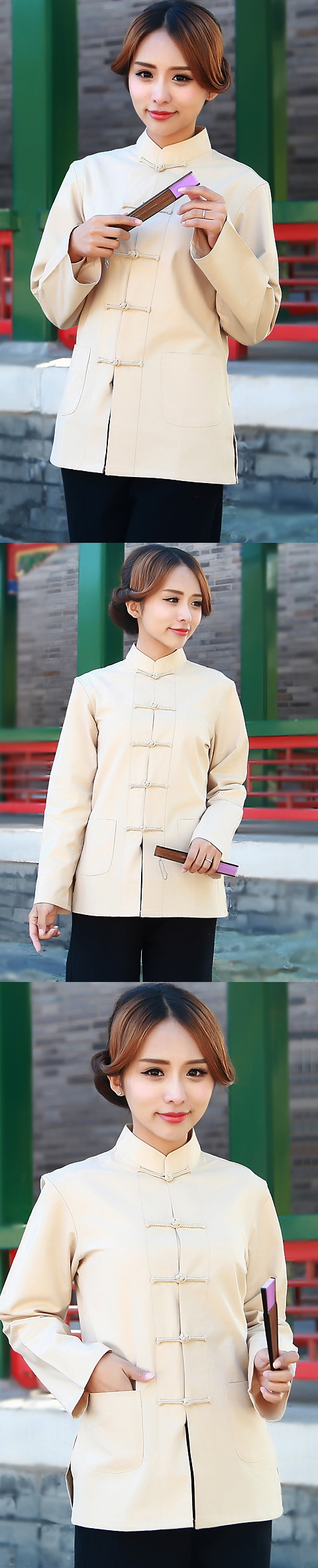 Mandarin Plain Cotton Long-sleeve Blouse (RM)
