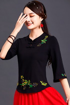 3/4-sleeve Chinese Ethnic Embroidery Blouse (RM)