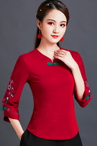 3/4-sleeve Chinese Ethnic Embroidery Blouse (RM)
