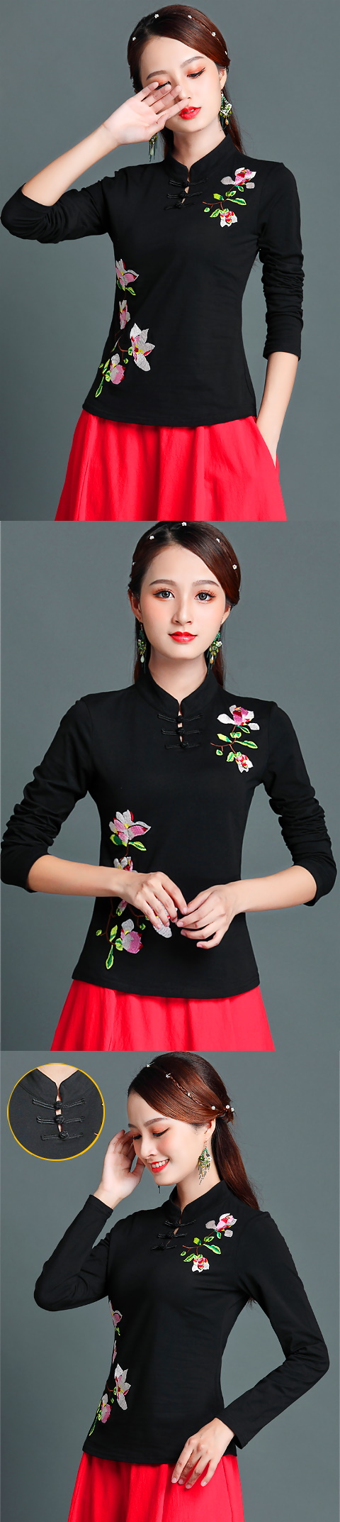 Long-sleeve Chinese Ethnic Embroidery Blouse (RM)