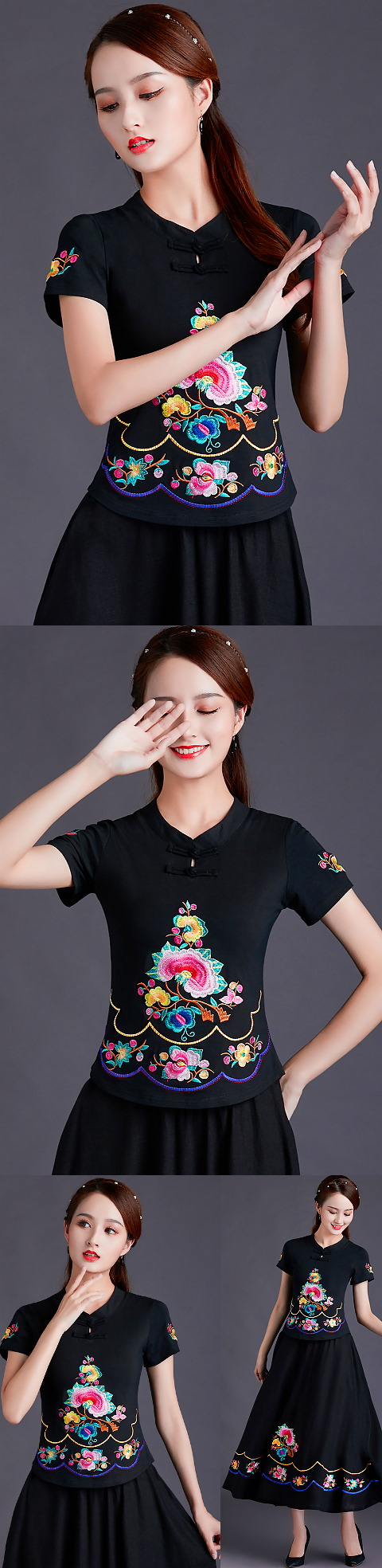 Short-sleeve Chinese Ethnic Embroidery Blouse (RM)