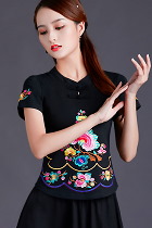 Short-sleeve Chinese Ethnic Embroidery Blouse (RM)