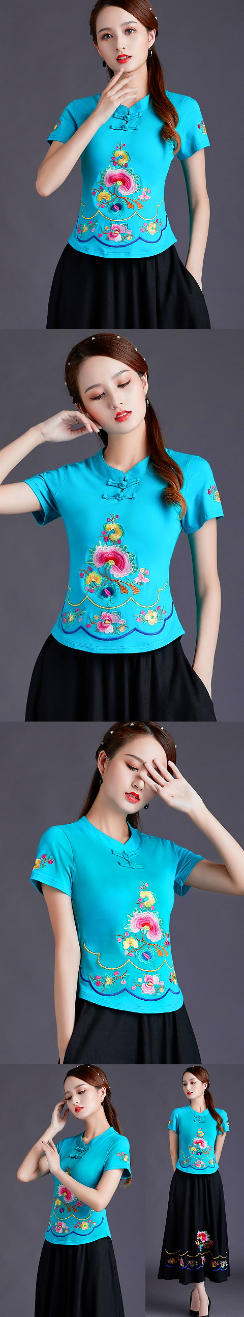Short-sleeve Chinese Ethnic Embroidery Blouse (RM)