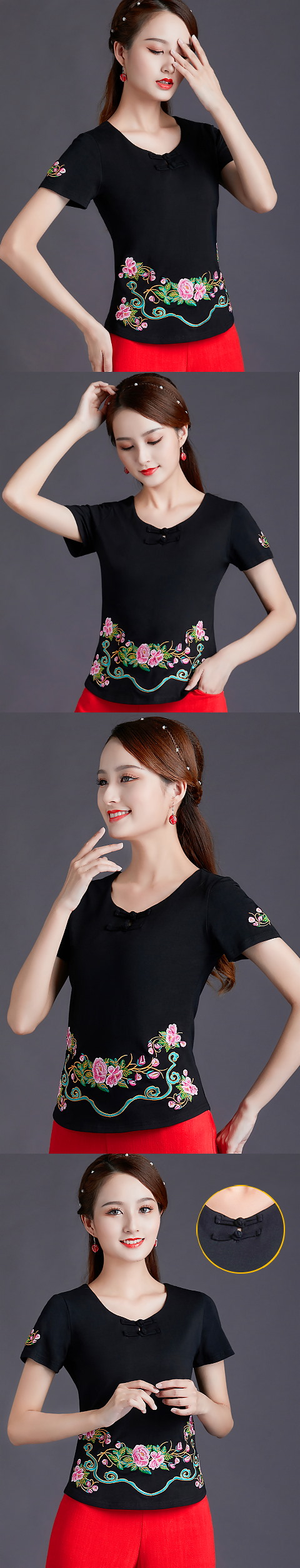 Short-sleeve Chinese Ethnic Embroidery Blouse (RM)