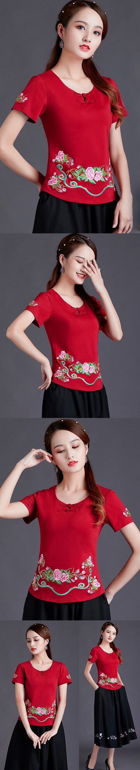 Short-sleeve Chinese Ethnic Embroidery Blouse (RM)