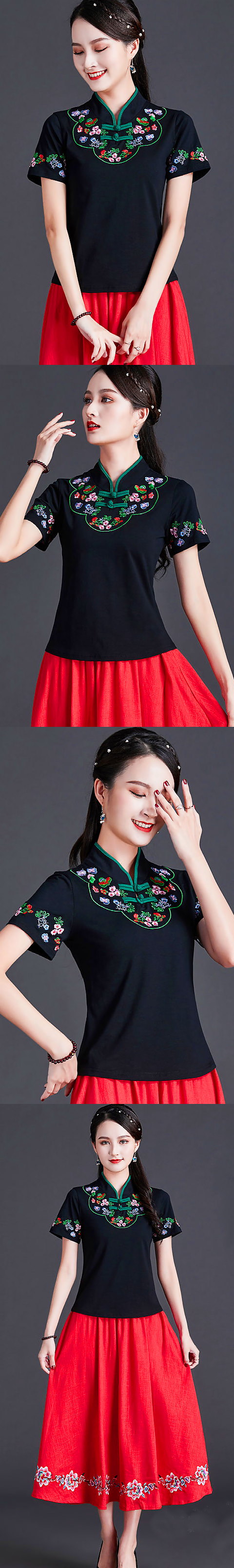 Short-sleeve Chinese Ethnic Embroidery Blouse (RM)