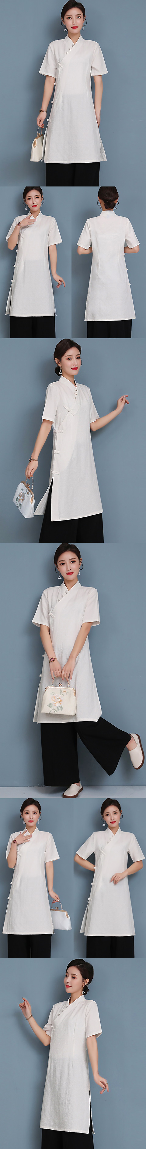 Short-sleeve Linen Chic Ethnic EXTRA-long Blouse (RM)