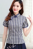 Linen-cotton Checkered Ethnic Blouse (RM)