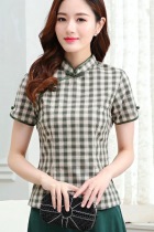 Linen-cotton Checkered Ethnic Blouse (RM)
