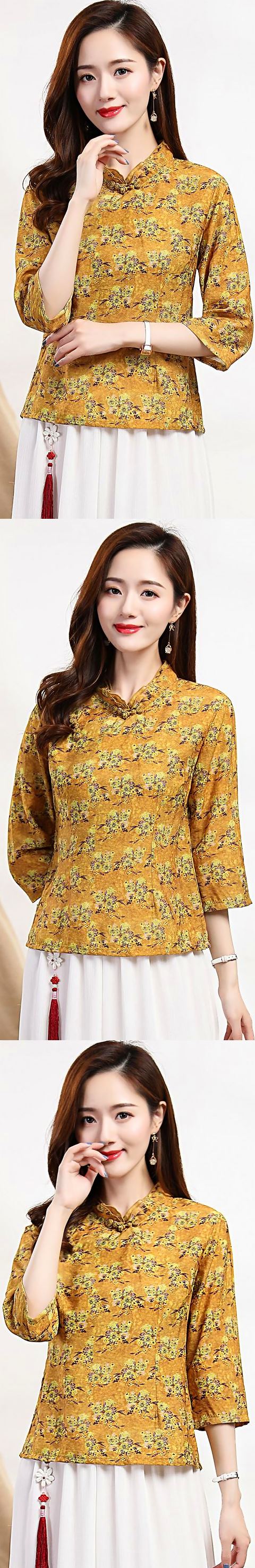 Linen-cotton Dual-collar Ethnic Blouse (RM)