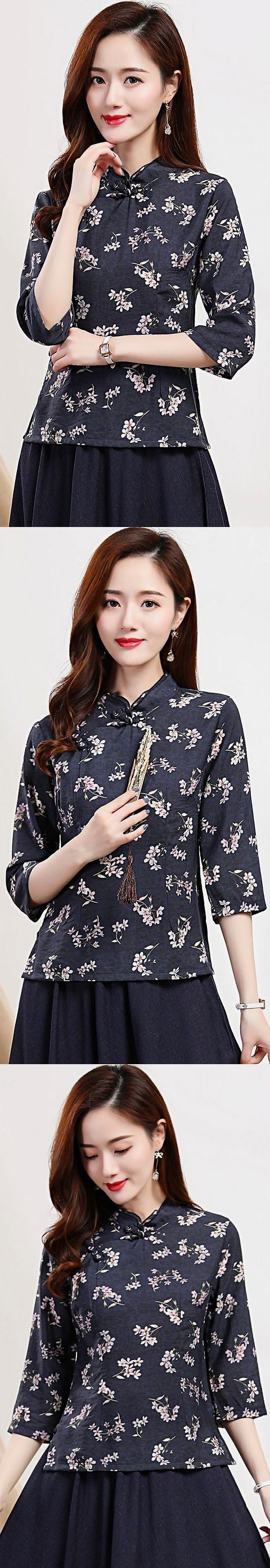Linen-cotton Dual-collar Ethnic Blouse (RM)