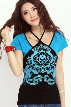 Ethnic Cotton Printing Strap Blouse - Blue (RM)