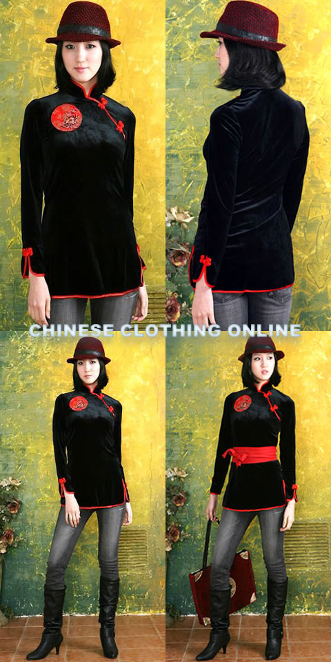 Long-sleeve Mandarin Blouse w/ Sash (CM)