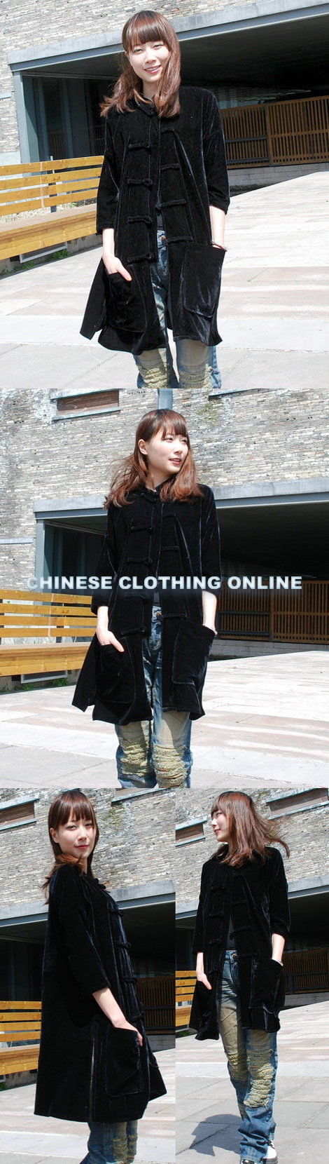Ethnic 3/4-sleeve Velvet Long Blouse (CM)