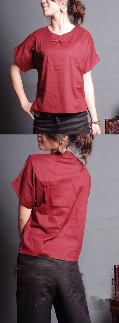 Ethnic Short-sleeve Round Collar Blouse (CM)