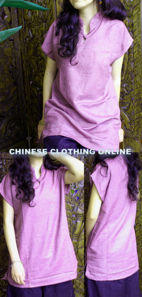 Ethnic Short-Sleeve Standing Collar Pullover (CM)