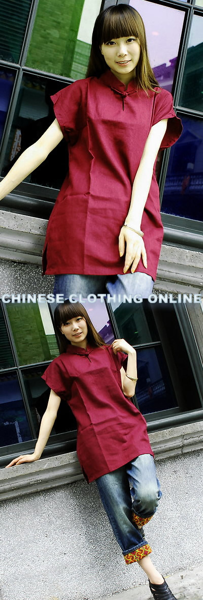 Ethnic Short-Sleeve Standing Collar Pullover (CM)