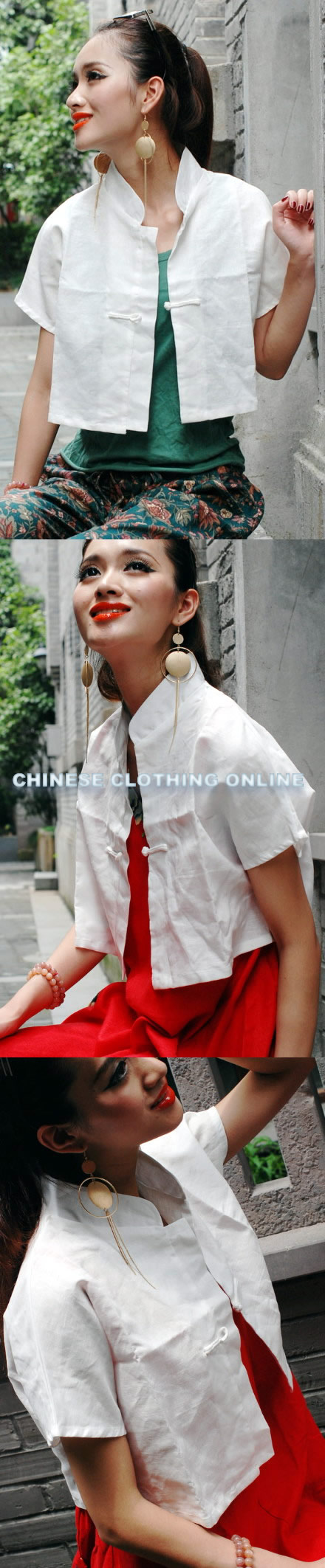 Ethnic Short-sleeve Short Blouse (CM)