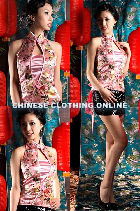 Cut-in Shoulders Bareback Mandarin Blouse w/ Sash (CM)