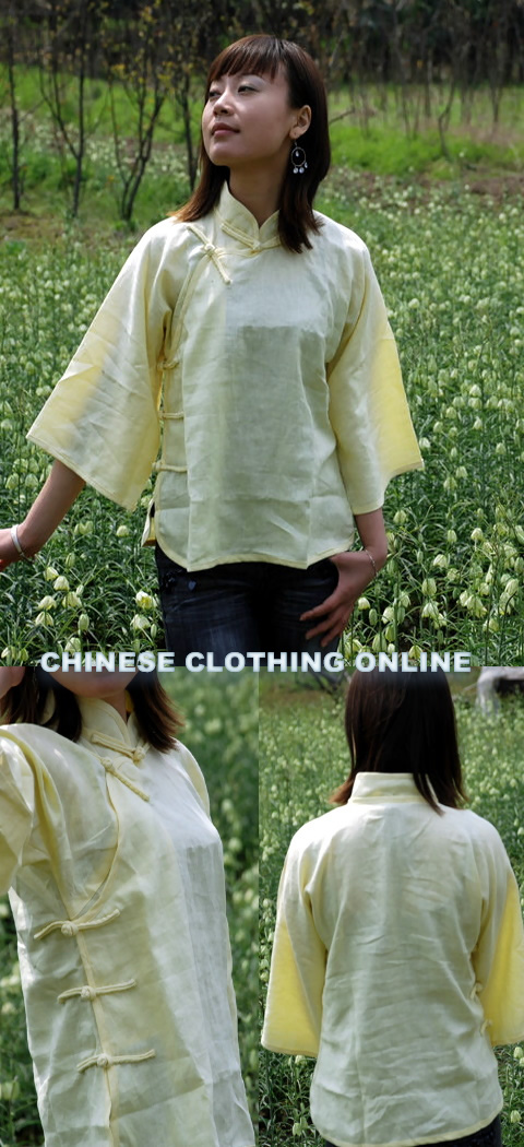 Ethnic 3/4-Sleeve Standing Collar Blouse (CM)