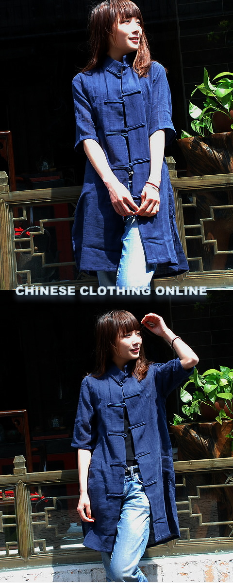 Ethnic Mid-sleeve Cotton Linen Long Blouse (CM)
