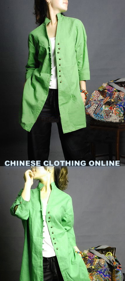 Ethnic 3/4-sleeve Cotton Linen Long Blouse/Jacket (CM)