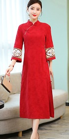 Elegant Cotton Linen Jacquard Cheongsam (RM)