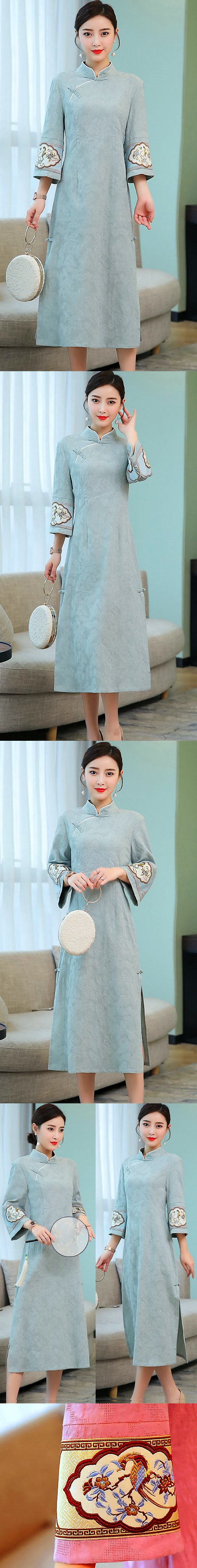 Elegant Cotton Linen Jacquard Cheongsam (RM)