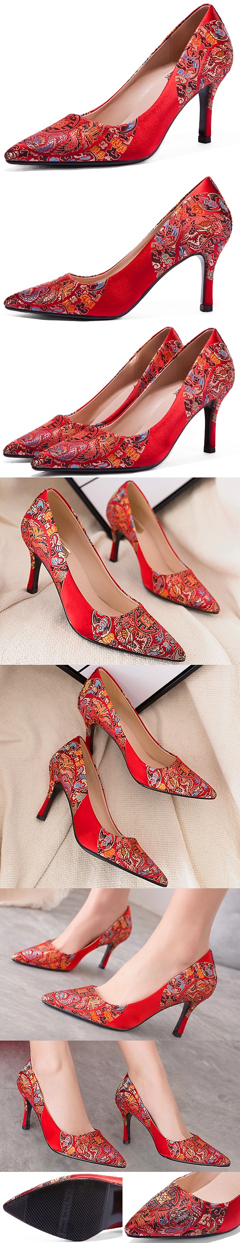 High Heel Huddling Dragon Brocade Shoes