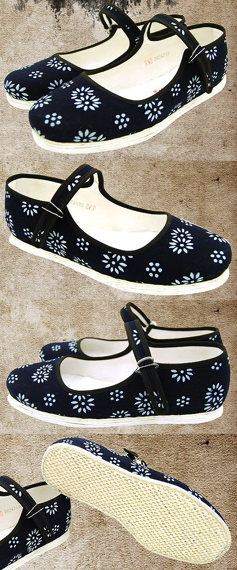 Floral Batik Cloth Shoes w/ Strap (Dark Navy)